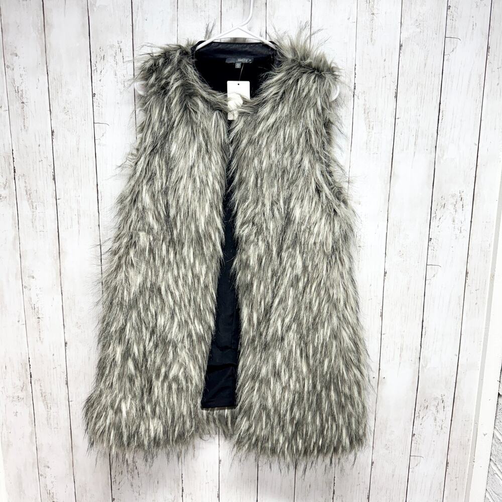 Matty M Vest Women Size XS/S‎ Faux Fur Sleeveless Midi Open Front Leather Lined